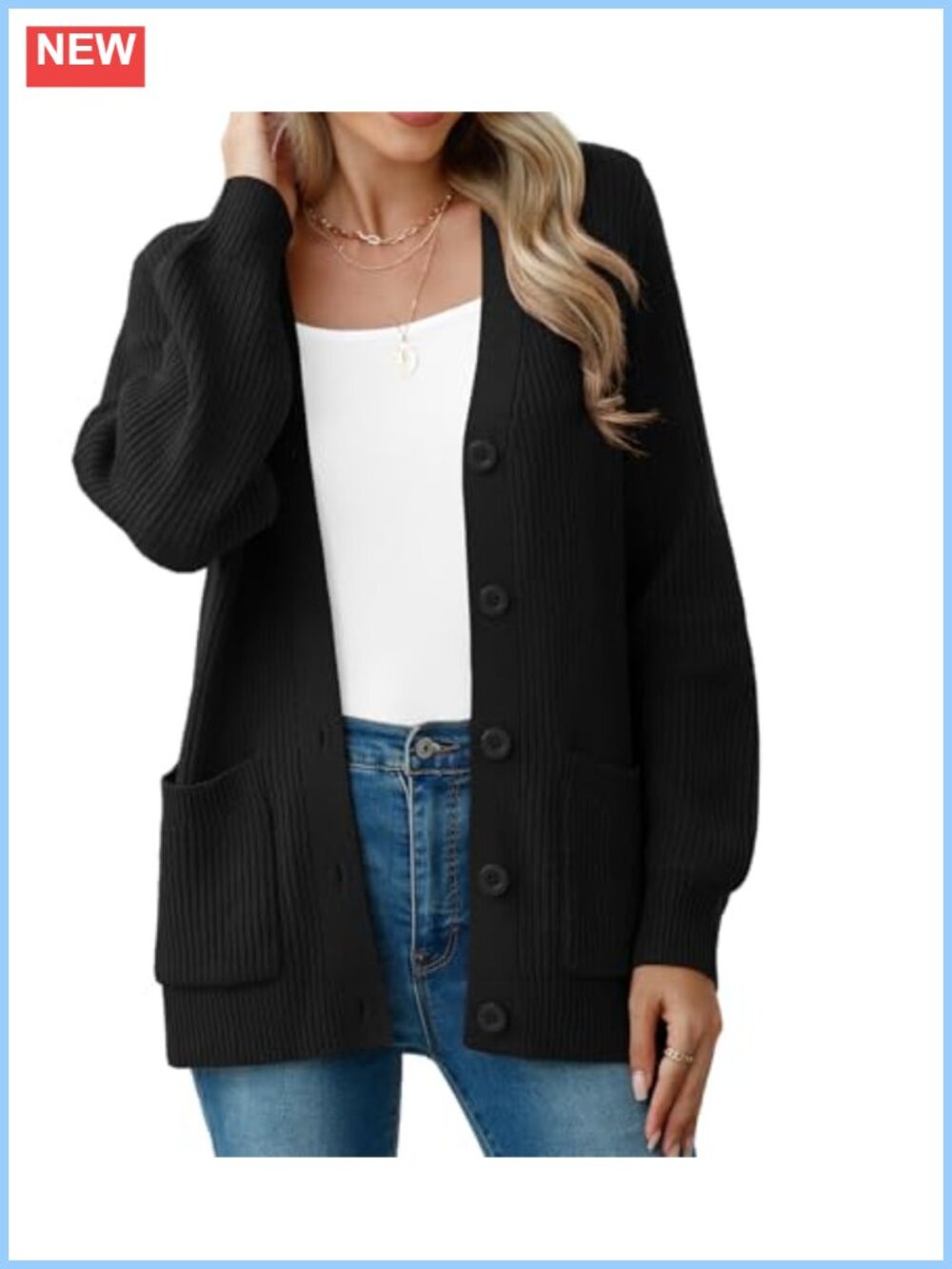 Chunky Knit V-Neck Cardigan Sweater with Pockets for Fall Winter